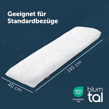 Подушка для сну на боці Blumtal з чохлом 40 x 145 см, сертифікат Oeko-TEX, регульована наповнювачем, ортопедична подушка для дорослих