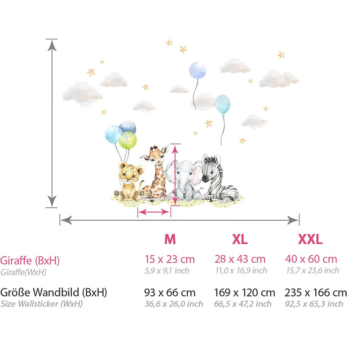 Набір настінних наклейок Grandora XXL для сафарі з тваринами, наклейка на стіну для дитячої кімнати, довжина 809-4 (м - 93 х 66 см (Ш))