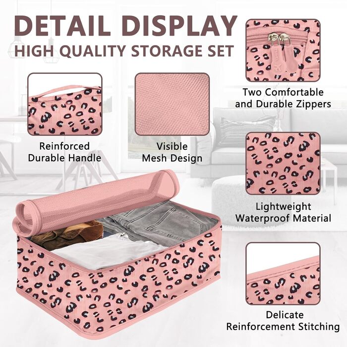 Набір органайзерів для валізи 12 предметів, водонепроникні пакувальні куби для подорожей та зберігання речей, принт леопард