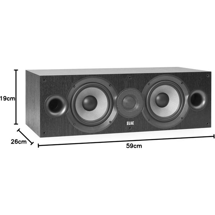 Центральний динамік ELAC Debut 2.0 C6.2, об'ємний звук 5.1, відмінний звук, 2-смуговий, чорний