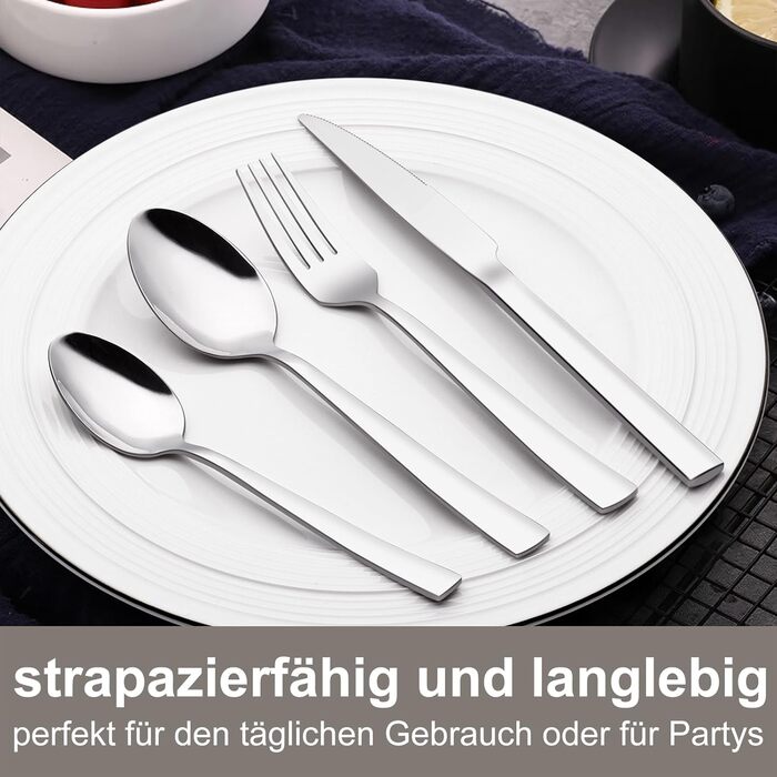 Набір столових приборів 60 шт. для 12 осіб, нержавіюча сталь, високополірована та придатна для миття в посудомийній машині