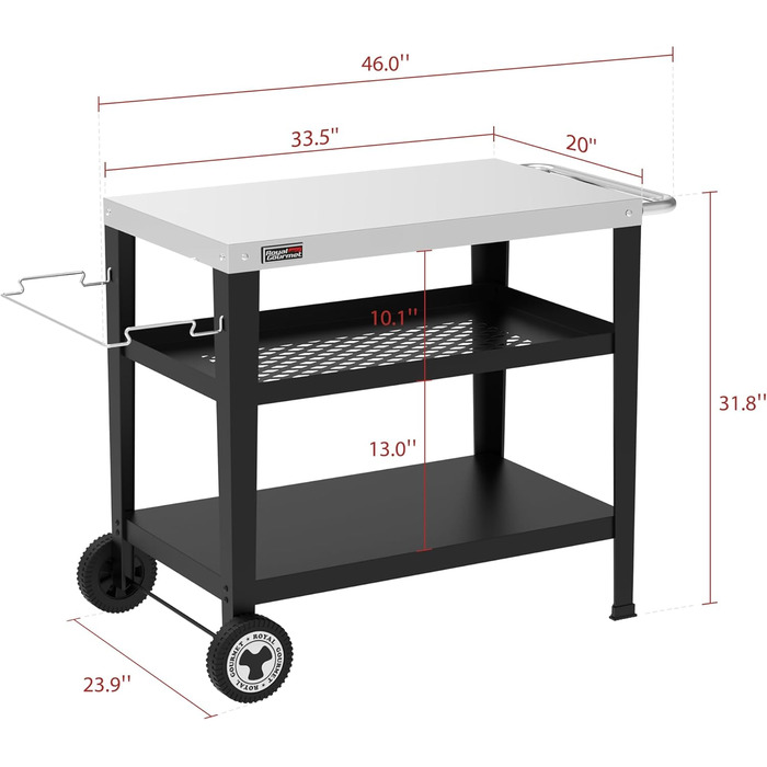 Столик Royal Gourmet PC3404S на коліщатках з контейнером для сміття, для вулиці, саду, тераси, грилю, кухні, візок для приготування їжі, 76,2 x 48,3 см, стільниця з нержавіючої сталі, сріблястий