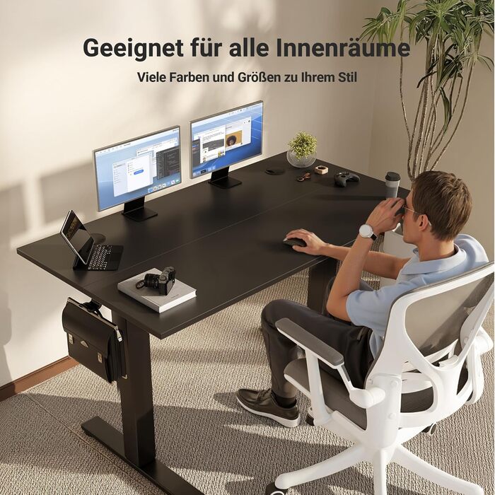 Електричний регульований стіл Claiks 120x60 см з пам'яттю, з гачками, чорний