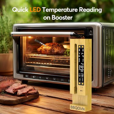 Бездротовий термометр для м'яса з діапазоном 1G, необмеженим радіусом дії, 7 NIST-сертифікованими датчиками та моніторингом температури навколишнього середовища, 2 способами моніторингу температури, цифровою базою та додатком для BB