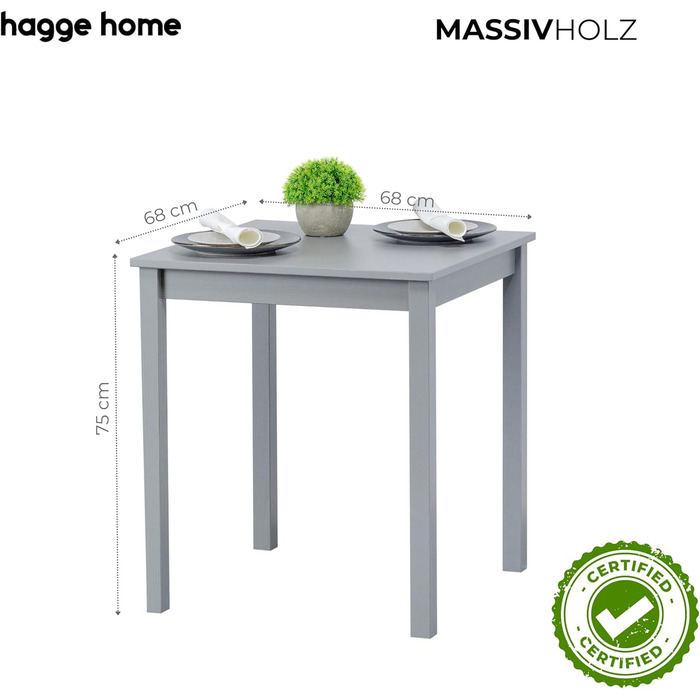 Скандинавський стіл Hagge Home 68x68 см сірого кольору - обідній, кухонний, письмовий, для home office та дитячої кімнати