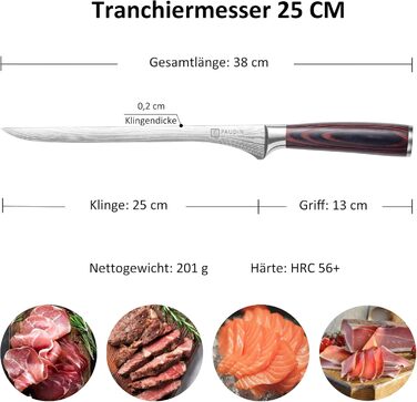 Набір кухонних ножів Paudin 7 предметів з дерев'яним блоком, професійний набір ножів для кухні, високоякісні ножі з ABS ручками
