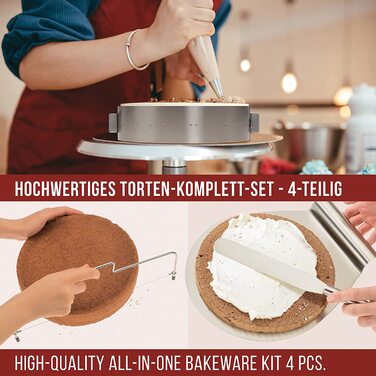 Набір аксесуарів для торта-4 шт., регульоване кільце для торта з нержавіючої сталі німецького виробництва, регульований по висоті різак для торта, підйомник для торта