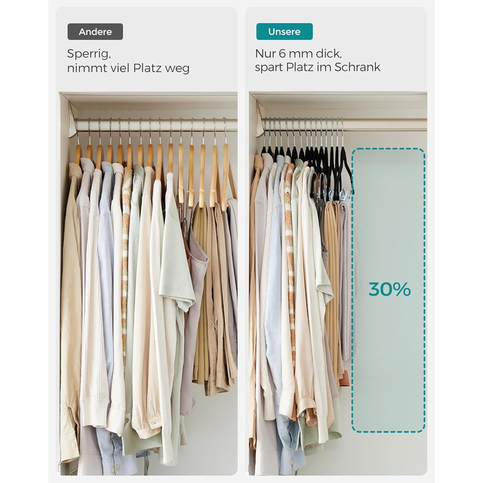 Набір вішалок SONGMICS з оксамитовим покриттям, 20 шт., для штанів, пальто, суконь, чорний.