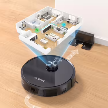 Робот-пилосос Tesvor S4 з LiDAR навігацією, 2200 Па, 100 хв, просторові карти, сірий