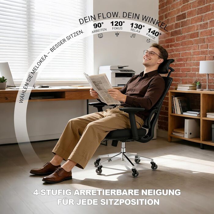 Ергономічне офісне крісло 200 кг | Регульована спинка 6P | 4D підлокітники | Безшумні гумові колеса | Регулювання глибини сидіння | Крісло для великих людей | Перевірено EN12520 | Пінощільність 45