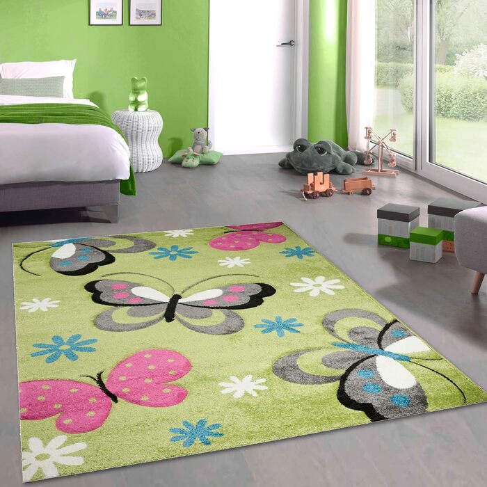 Барвистий килимок-метелик для дитячої кімнати u2012 підходить для алергіків u2012 (160 х 230 см, зелений)