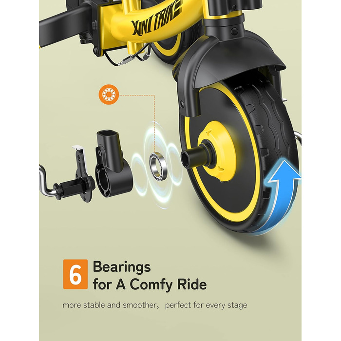 Бесрей 5-в-1 Дитячий Біговел, Триколісний Велосипед для Малюків 1-4 Років (Жовтий з Ручкою)