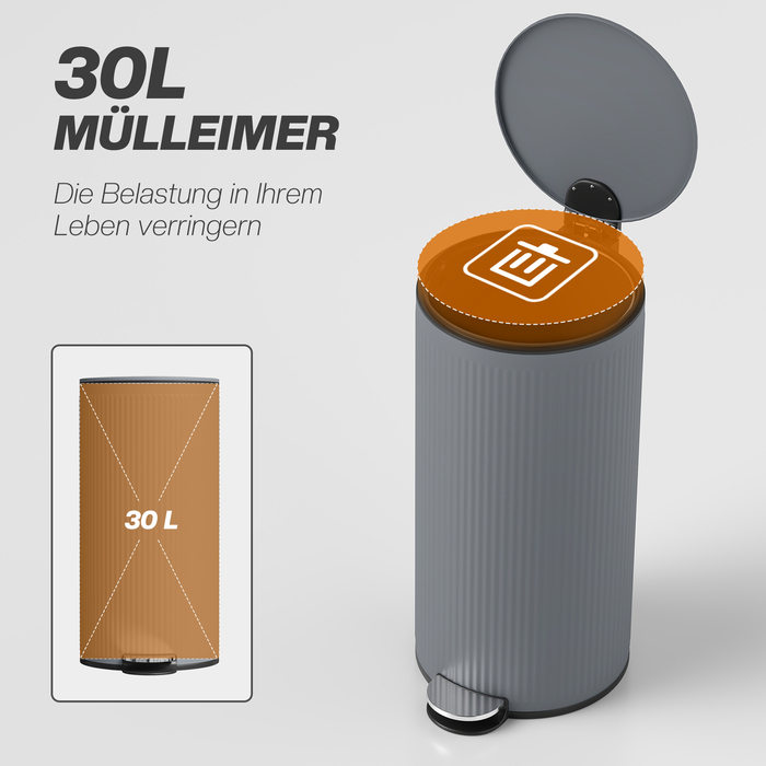 Відро для сміття 30 л з м'яким закриттям кришки та педаллю, внутрішній відрізок з металу, чорного кольору, розміри 36 x 30 x 60,5 см