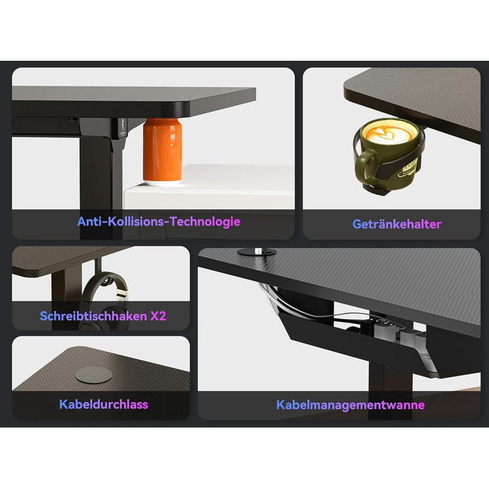 Електричний кутовий стіл WALKINGDESK 160 x 140 см з регулюванням висоти, чорний. Стіл для офісу, геймінгу та дому з кабелеуправлінням