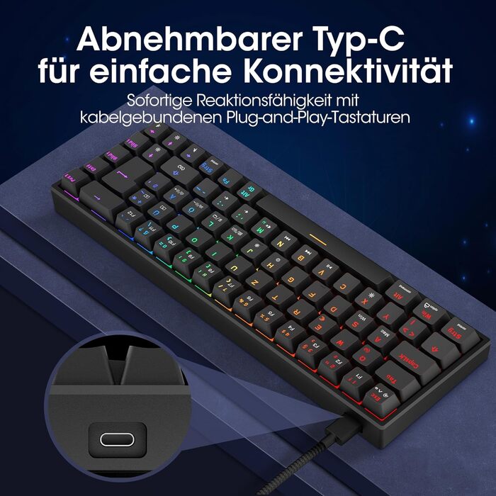 Механічна клавіатура KOORUI для геймінгу: бездротова/провідна, Bluetooth, 82 клавіші, QWERTZ (німецька розкладка), 4000mAh, RGB, для Windows/MacOS/Linux