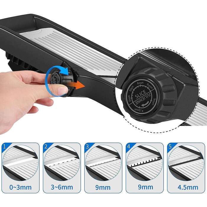 Професійний овочеріз Mandoline Mandoine з 6 лезами та контейнером 3.3 л. Овочеріз, жульєн, подрібнювач цибулі, захист рук, чорно-зелений (L, чорний)