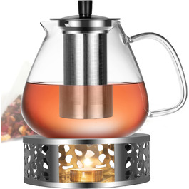 Скляний чайник-1500 мл чайник з ситової вставкою, підігрівач свічок, можна мити в посудомийній машині, скляний чайник для холодних і гарячих напоїв
