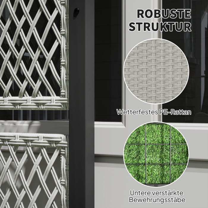 Підвищене грядка з опорою для ліан у стилі ротангу, квітник/ящик для рослин з підпірками, 90 x 35 x 148 см, сірий