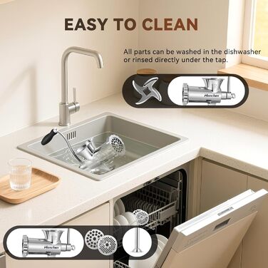 М'ясорубка ручна Hanchen з нержавіючої сталі, багатофункціональна, для ковбас та овочів (12 насадок)