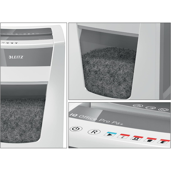 Шредер Leitz IQ Office P5 Mikroschnitt: надійний офісний шредер для безпечного знищення документів, білий, сертифікований TÜV+GS, 2 години роботи, 23L контейнер