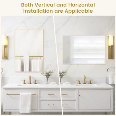 Дзеркало для ванної кімнати Homecookin Goldspiegel, 50.8 x 76.2 см, прямокутне, з металевим каркасом, для встановлення над умивальником, горизонтально або вертикально