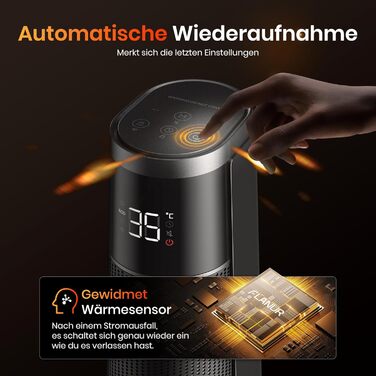 Електричний обігрівач PTC 2000W з керамічним нагрівачем, тихий, з термостатом та пультом дистанційного керування, ECO режим, 70° осциляція, 12h таймер, захист від перегріву та перекидання, чорний, 1 шт.