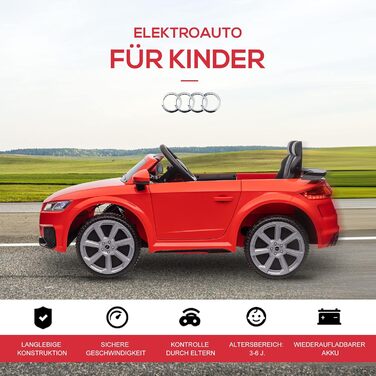 Дитячий електромобіль HOMCOM 12V, з пультом, музикою, USB/MP3, LED, для дітей 3-5 років, червоний
