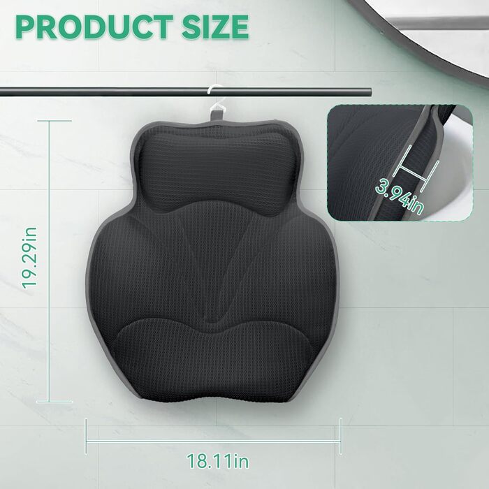 Подушка для ванни Poemland - м'яка підтримка голови та шиї, швидковисихаюча, сіра