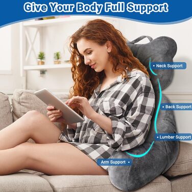 Подушка для читання TranquilRelax з кишенею для спини, велика подушка для сидіння в ліжку для дорослих, подушка для читання/відпочинку