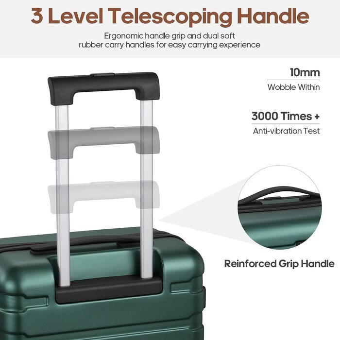 Набір валіз Roadcheer: тріо з полікарбонату з TSA-замком, рюкзак, аксесуари для подорожей (темно-зелений)