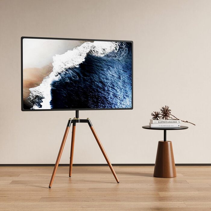 Штатив-телевізійна стійка ETHU для телевізорів 32-65 дюймів (Curved LED) | Регульована висота, поворот 140°, VESA до 600x400 мм, вантажопідйомність 40 кг, коричневий