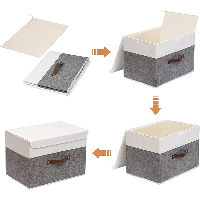 Ящики для зберігання OUTBROS з 3 предметів з кришками, 38 x 25 x 25 см, складні тканинні ящики, кошики для зберігання, органайзери для іграшок, одягу, книг, ST02BGS3 (сірий / білий, дуже великий(3 упаковки))