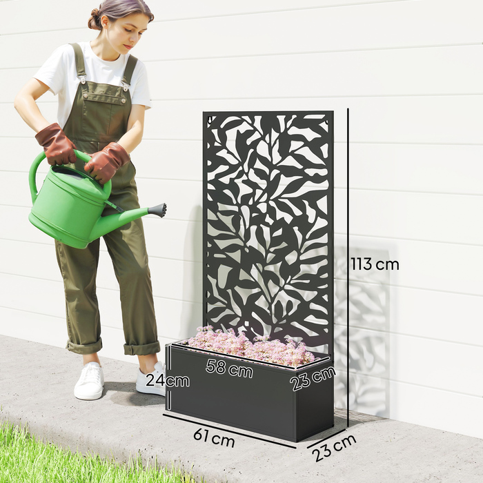 Підвищене грядка з захисним екраном, шпалерною решіткою, метал, чорний