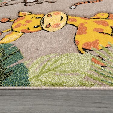 Дитячий килимок Дитяча кімната Тварини джунглів Жираф Лев МАВПА Зебра Бежевий крем, Розмір 80х150 см 80 х 150 см