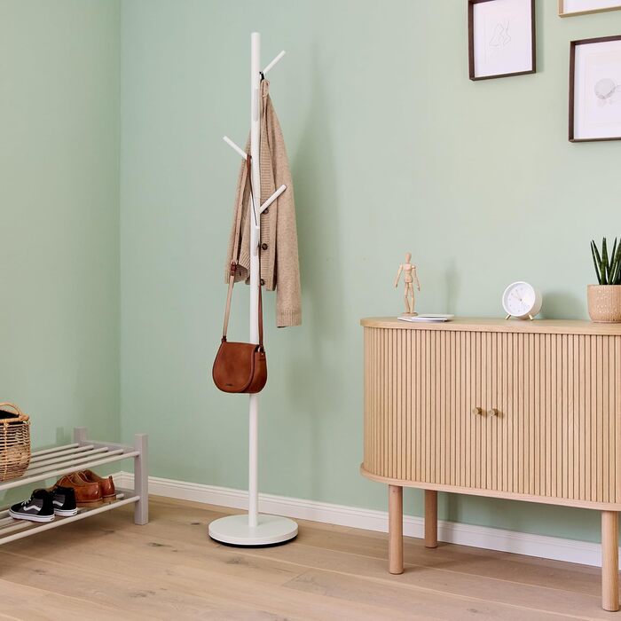 Настінний вішак для одягу Loft - металевий, білий, 5 гачків, 170 см - для прихожей, спальні, офісу