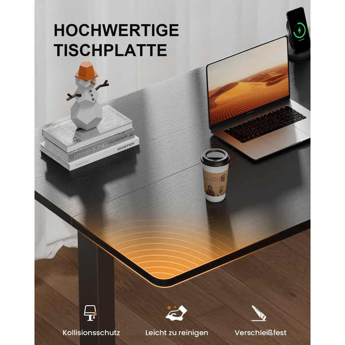 Регульований стіл з підняттям USB-портами та розеткою, 100 x 60 см. Електричний стіл, комп'ютерний стіл з пам'яттю 3-ох функцій, білий колір (чорний, 100 x 60 см)