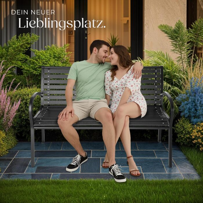 Садова лавка Tectake 3-місна преміум класу, для саду, тераси та балкона, витримує до 200 кг, 126x62x81.5 см, вологостійка дерев'яна лавка