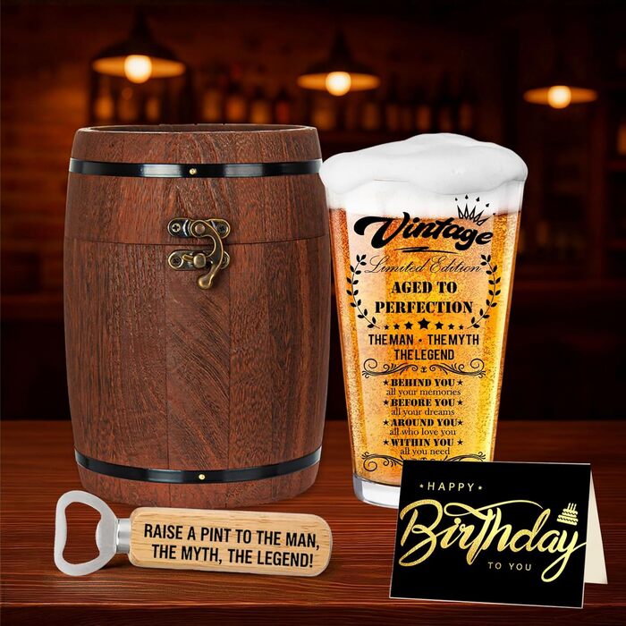 Персоналізований пивний келих з гравіюванням для чоловіка на 60 років, 1966 рік народження, в дерев'яній подарунковій коробці 470 мл + відкривачка + листівка. Ідея подарунка на День народження, День Святого Валентина