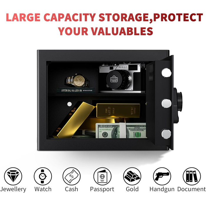 KABISAFE 25L сейф для дому: меблевий сейф з цифровим замком, полиця та сигналізація. Зберігайте цінні речі, гроші та документи безпечно.