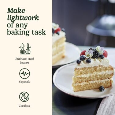 Електричний ручний міксер Cuisinart Akku-Power з нержавіючої сталі, 5 швидкостей, USB-зарядка, бездротовий, для випічки, 20 хв роботи, миється в посудомийній машині