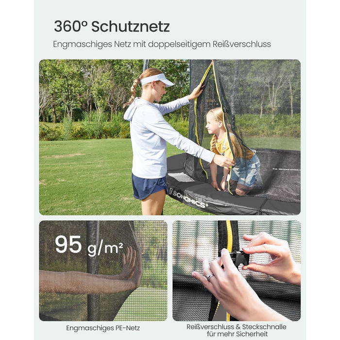 Батут SONGMICS садовий Ø305 см з захисною сіткою, драбиною та м'якими стійками, чорний