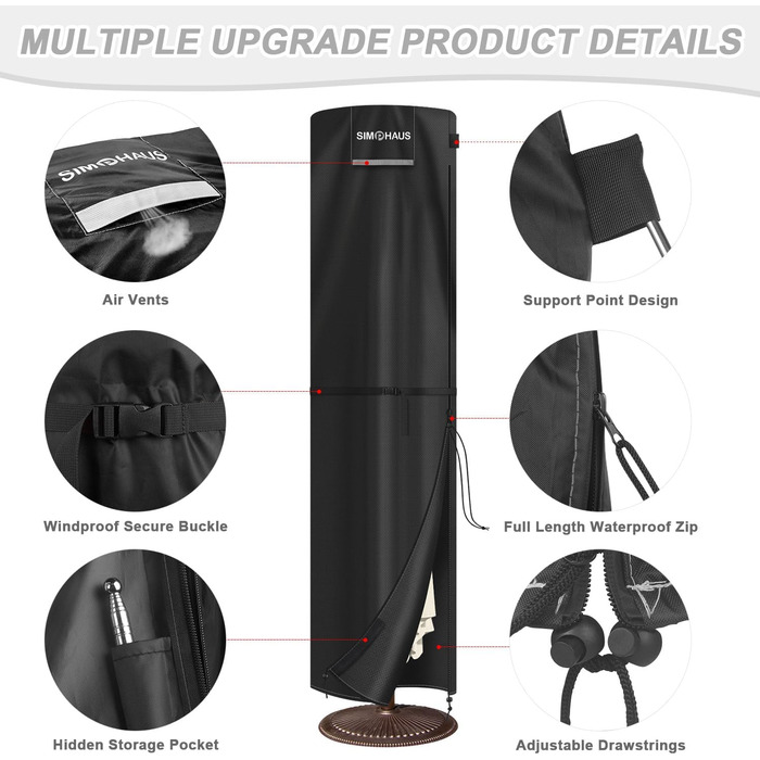 Захисний чохол для парасольки 4м, чохол для парасольки-маркізи, захисний чохол для парасольки до 400 см Ø, чохол для подвійних парасольок, анти-UV, Oxford Fabric, 280x70/70 см