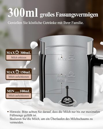 Електричний спінювач молока 5 в 1 з LED-дисплеєм, 350 мл - для капучино, лате, гарячого шоколаду