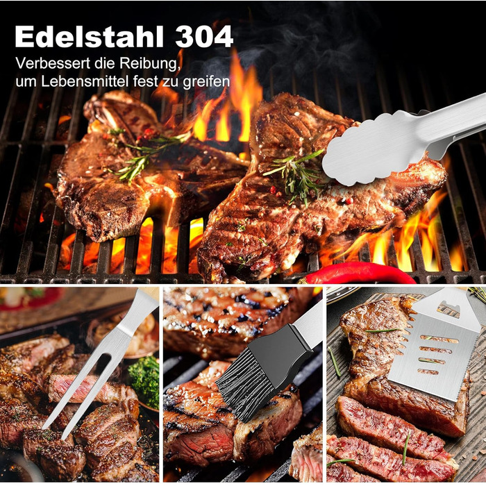 Набір барбекю 4 шт. з нержавіючої сталі: інструменти для гриля, аксесуари для барбекю, подарунок для чоловіків, набір у кейсі для дачі та кемпінгу