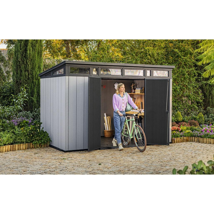 Садовий будинок Keter Artisan Gerätehaus 214x218x226 см, 8.3 м³ – вуличний, з підлогою, двостулковими дверями та вікнами, сірий