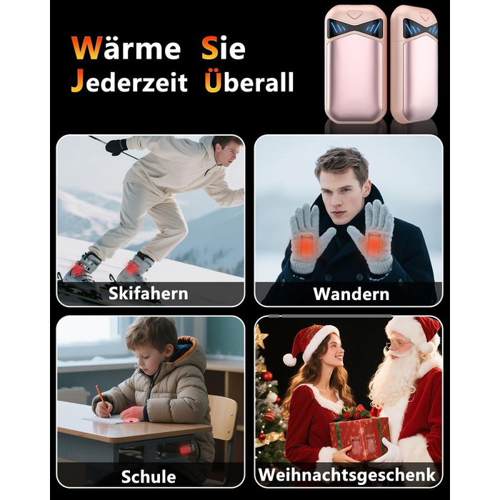 Електричні грілки для рук DDKJ 2 шт. 7000mAh з магнітом, 3 режими нагріву до 55°C, портативні, для дітей, чоловіків, жінок (рожевий)