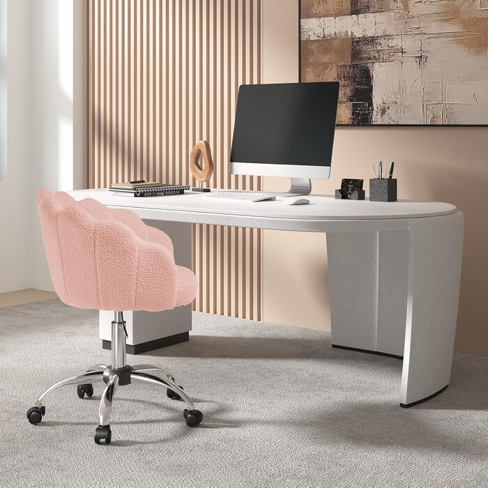 Крісло WOLTU для офісу та дому з м'якою спинкою у вигляді пелюстки, обертове, з регулюванням висоти, рожеве, з тканини кашемір