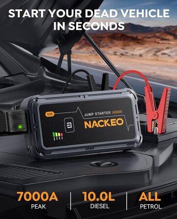 Powerbank для запуску двигуна 7000A - запуск авто, SUV, мотоцикла, вантажівки. 12V, LED ліхтарик, кабель для підключення