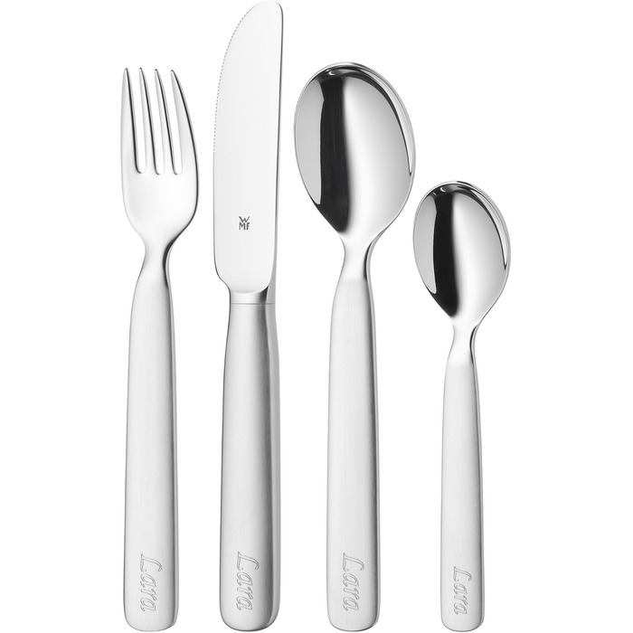 Набір дитячого столового прибору WMF First Lyric, нержавіюча сталь, 4 шт., для дітей від 3 років, Cromargan, з гравіюванням