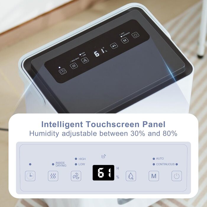 Електричний осушувач повітря з насосом: 80 л/день, компресорний, бак 8 л, повітряний потік 400 м³/год, смарт-гігростат, тихий будівельний осушувач для підвалу/квартири/офісу/ванної кімнати/спальні, чорний & білий (сірий & білий)